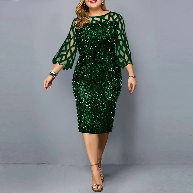 Vestido elegante com lantejoulas plus size  feminino, sexy, casual, para festa à noite, vestido de casamento luxuoso