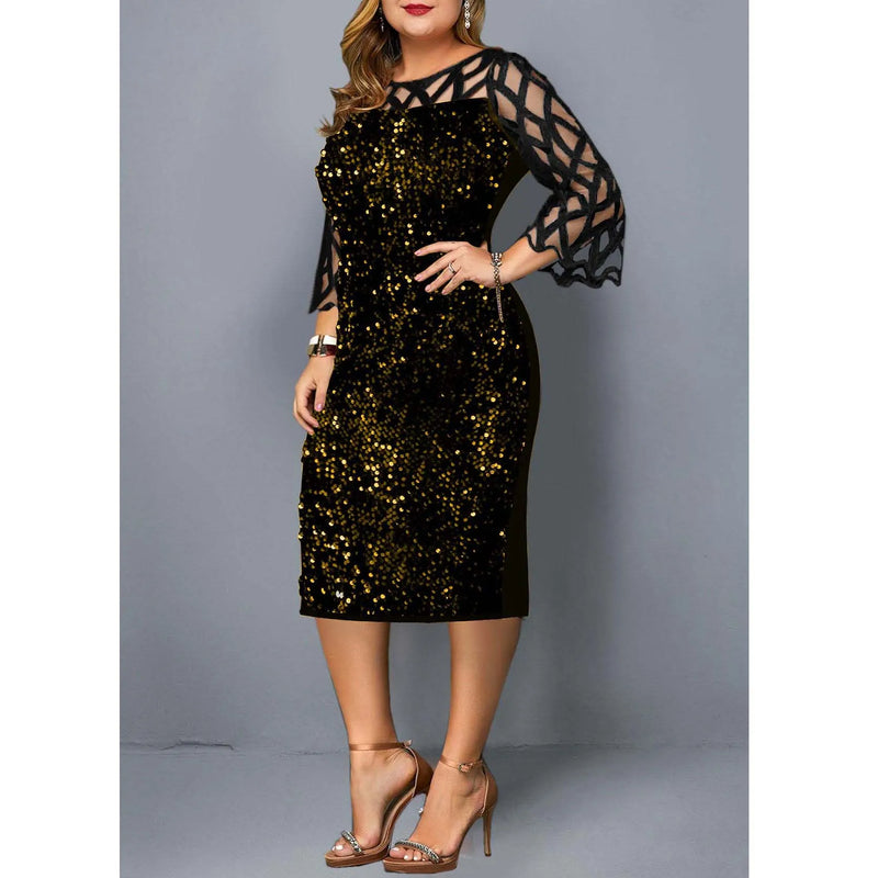Vestido elegante com lantejoulas plus size  feminino, sexy, casual, para festa à noite, vestido de casamento luxuoso