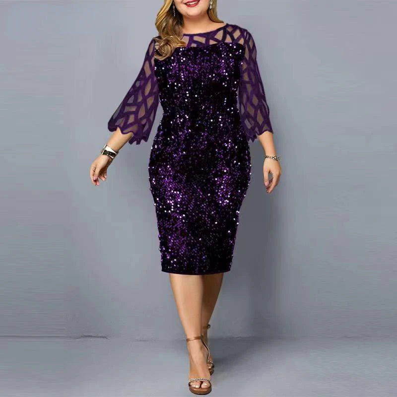Vestido elegante com lantejoulas plus size  feminino, sexy, casual, para festa à noite, vestido de casamento luxuoso