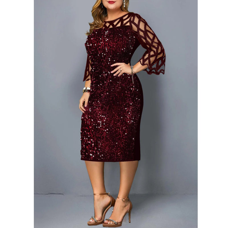 Vestido elegante com lantejoulas plus size  feminino, sexy, casual, para festa à noite, vestido de casamento luxuoso