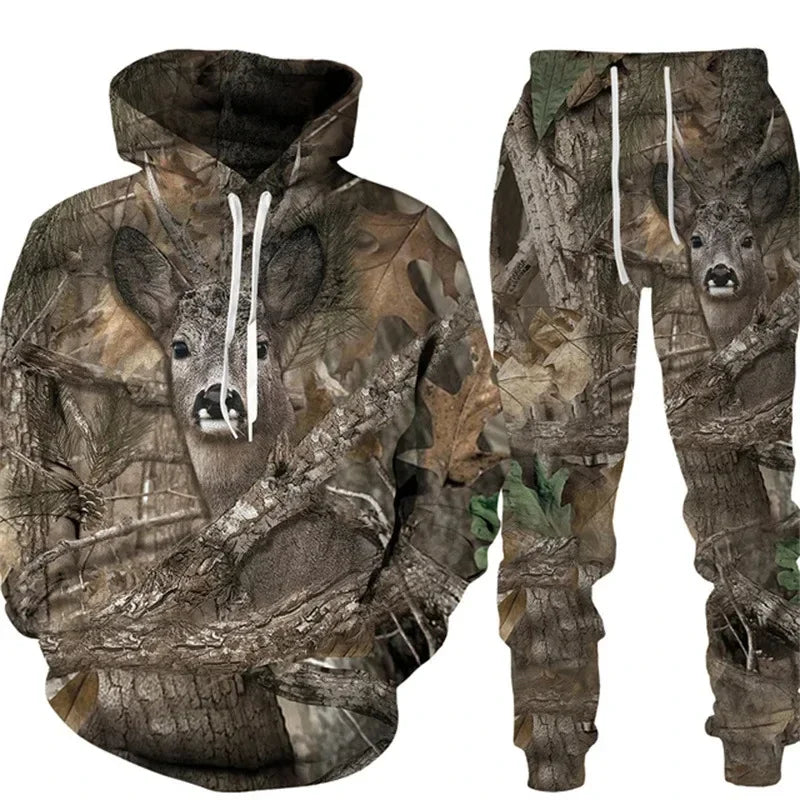Conjunto animal camuflado camisa e calças série esportiva ideal para suas aventuras.