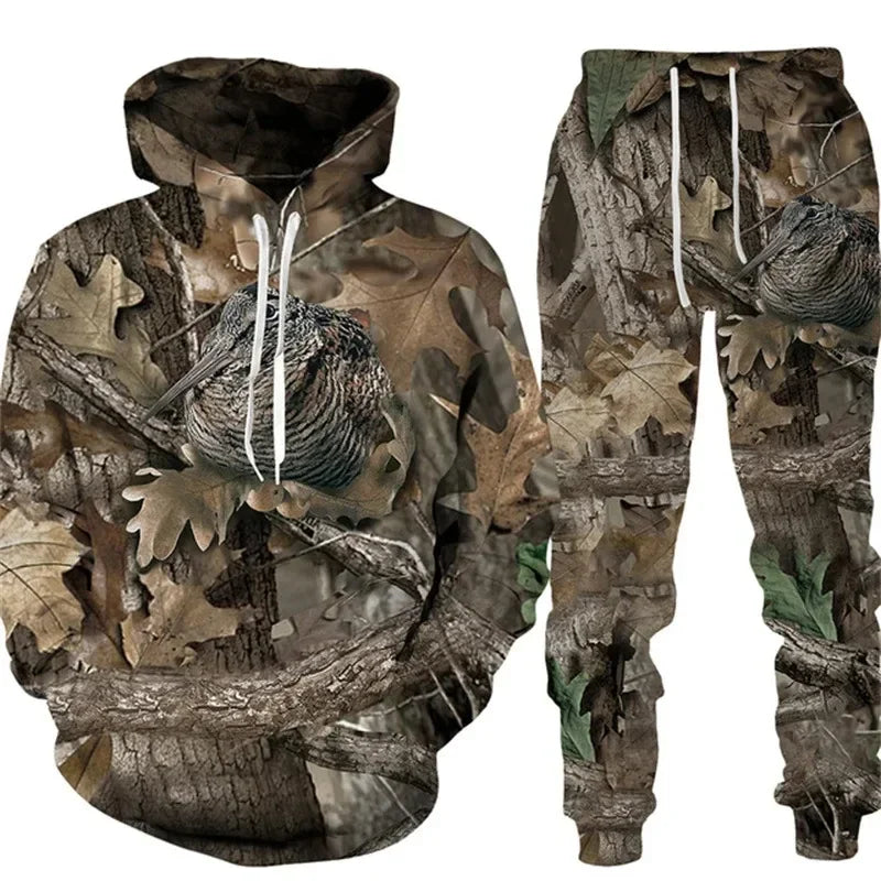 Conjunto animal camuflado camisa e calças série esportiva ideal para suas aventuras.