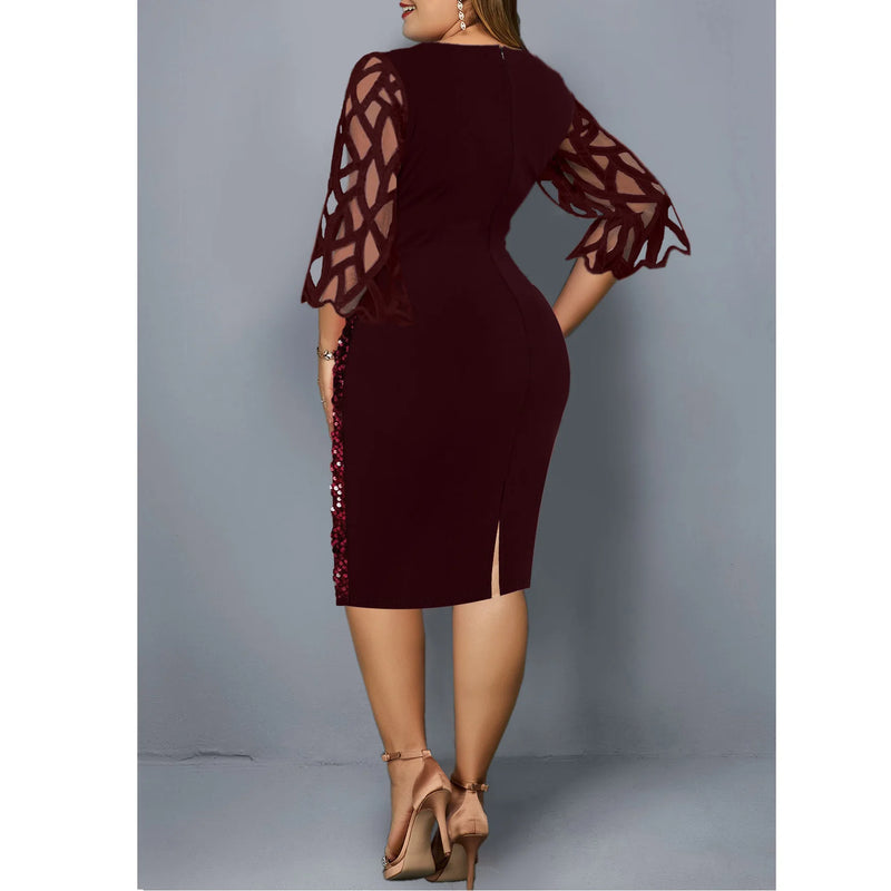 Vestido elegante com lantejoulas plus size  feminino, sexy, casual, para festa à noite, vestido de casamento luxuoso