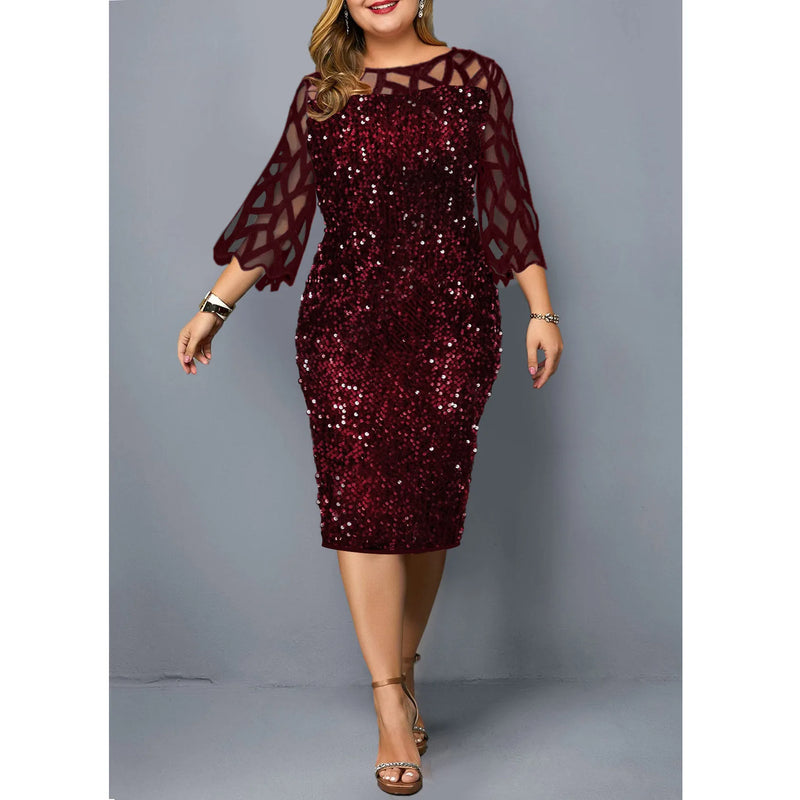 Vestido elegante com lantejoulas plus size  feminino, sexy, casual, para festa à noite, vestido de casamento luxuoso