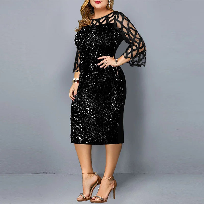 Vestido elegante com lantejoulas plus size  feminino, sexy, casual, para festa à noite, vestido de casamento luxuoso