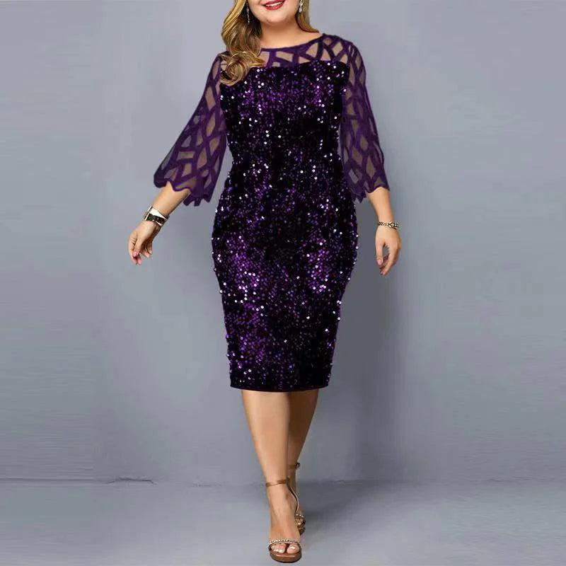 Vestido elegante com lantejoulas plus size  feminino, sexy, casual, para festa à noite, vestido de casamento luxuoso