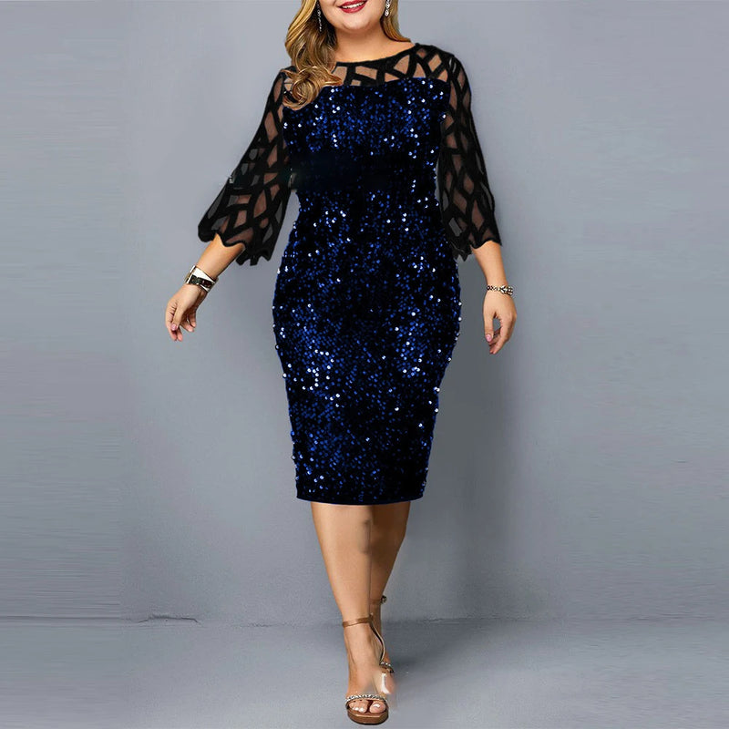 Vestido elegante com lantejoulas plus size  feminino, sexy, casual, para festa à noite, vestido de casamento luxuoso