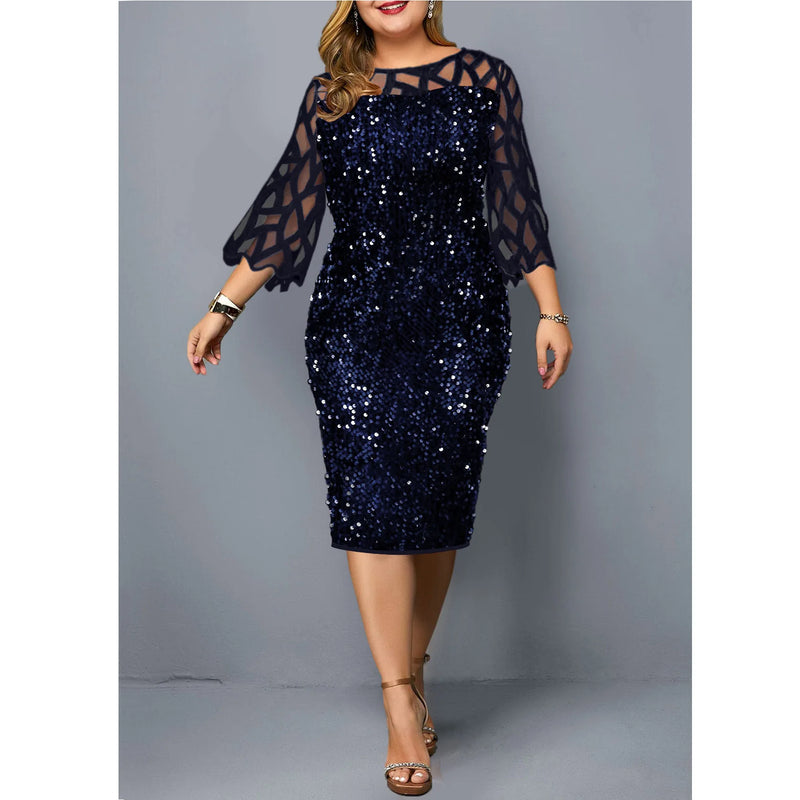 Vestido elegante com lantejoulas plus size  feminino, sexy, casual, para festa à noite, vestido de casamento luxuoso
