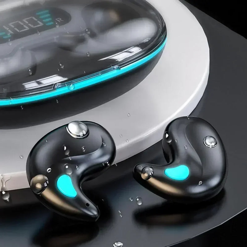Fone de ouvido sem fio com som estéreo escondido com microfone e atende chamadas