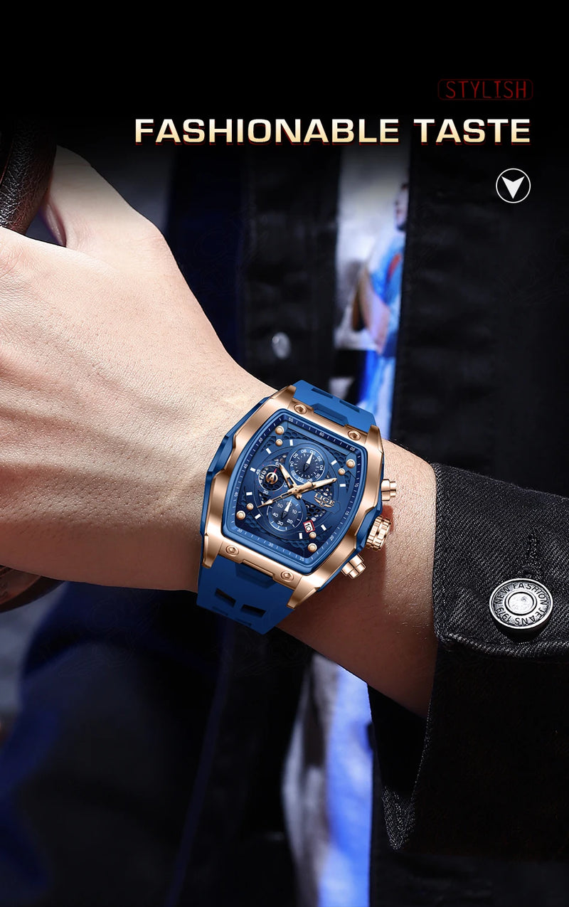 Relógios LIGE multifuncionais de quartzo masculino moda esportes cronógrafo 5ATM pulseira de silicone.
