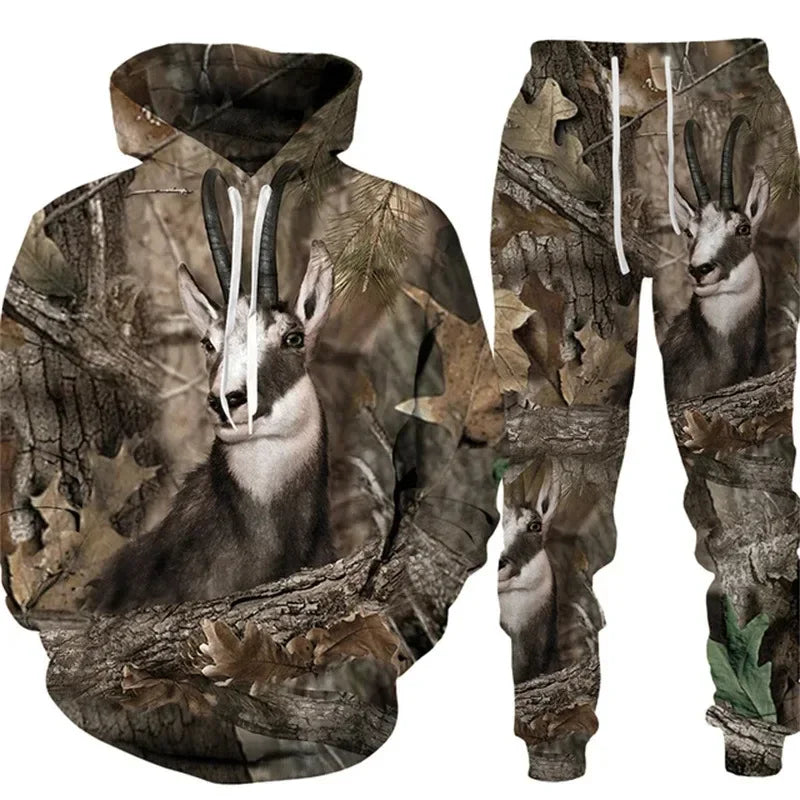 Conjunto animal camuflado camisa e calças série esportiva ideal para suas aventuras.