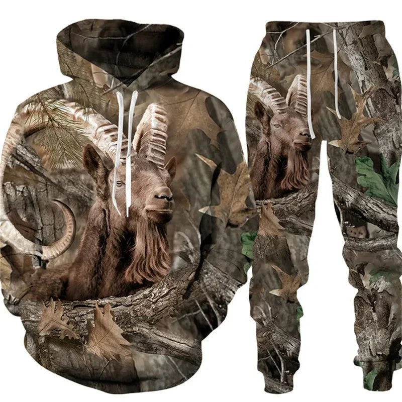 Conjunto animal camuflado camisa e calças série esportiva ideal para suas aventuras.