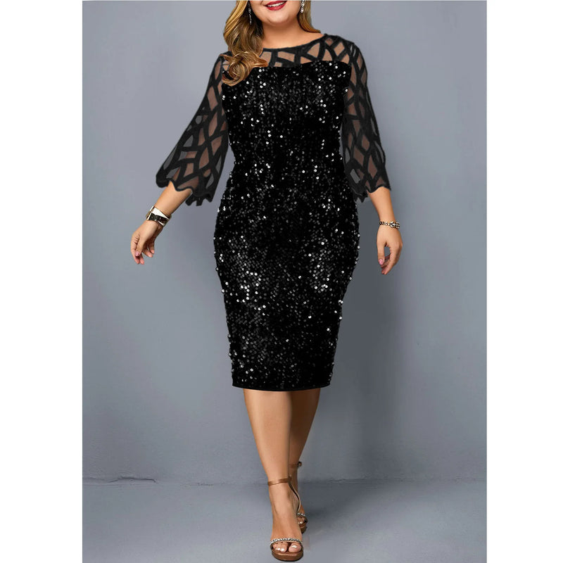 Vestido elegante com lantejoulas plus size  feminino, sexy, casual, para festa à noite, vestido de casamento luxuoso