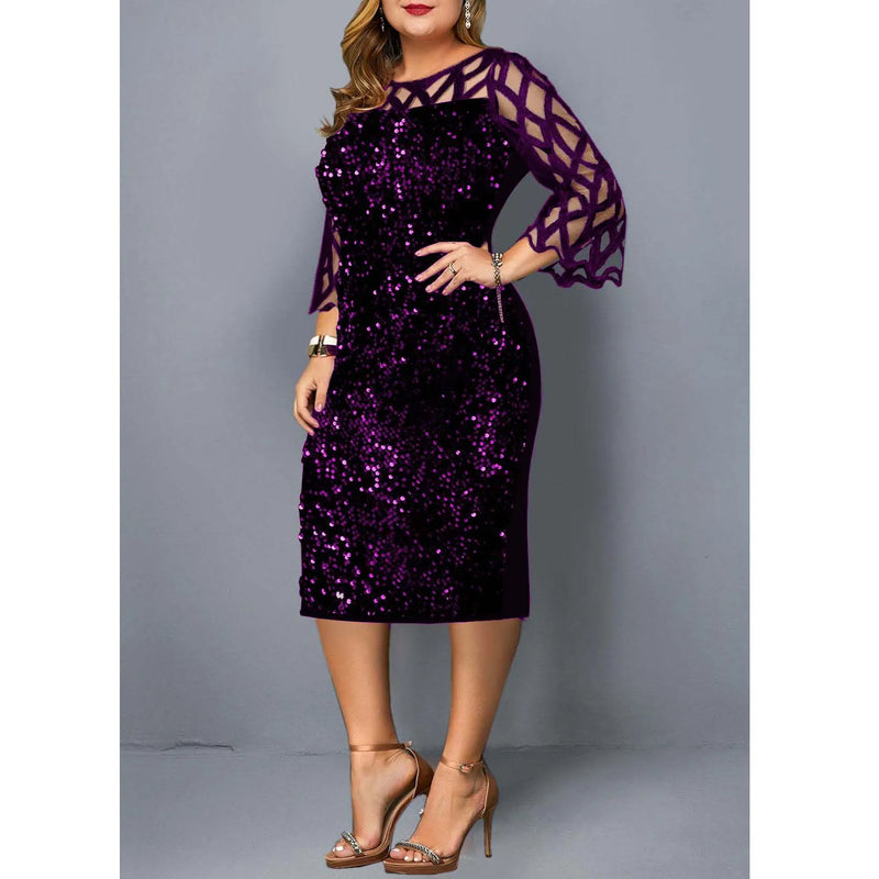 Vestido elegante com lantejoulas plus size  feminino, sexy, casual, para festa à noite, vestido de casamento luxuoso