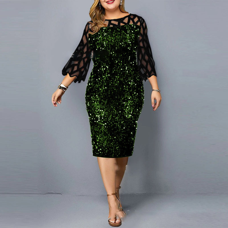 Vestido elegante com lantejoulas plus size  feminino, sexy, casual, para festa à noite, vestido de casamento luxuoso