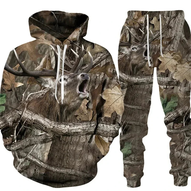 Conjunto animal camuflado camisa e calças série esportiva ideal para suas aventuras.