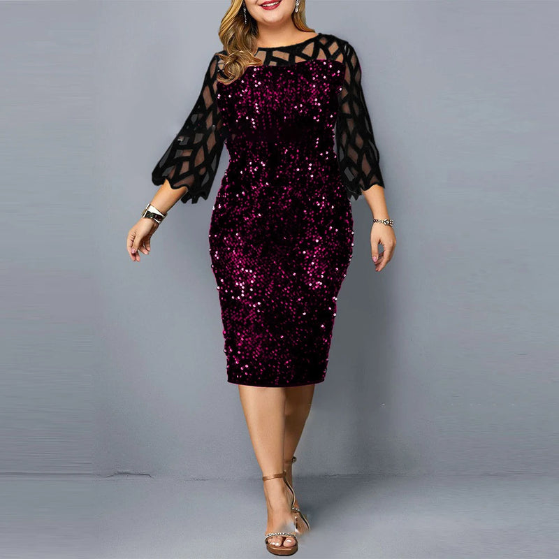 Vestido elegante com lantejoulas plus size  feminino, sexy, casual, para festa à noite, vestido de casamento luxuoso