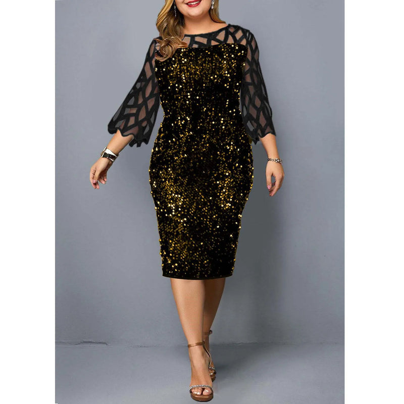 Vestido elegante com lantejoulas plus size  feminino, sexy, casual, para festa à noite, vestido de casamento luxuoso