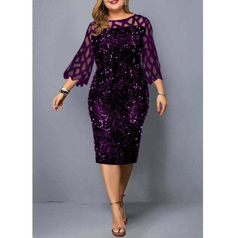 Vestido elegante com lantejoulas plus size  feminino, sexy, casual, para festa à noite, vestido de casamento luxuoso