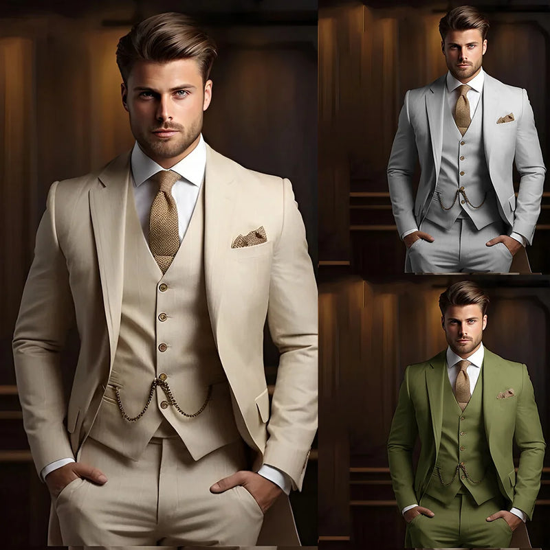 Terno masculino de 3 peças, ideal para casamento e noivado, smoking calça e colete.