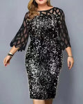Vestido elegante com lantejoulas plus size  feminino, sexy, casual, para festa à noite, vestido de casamento luxuoso