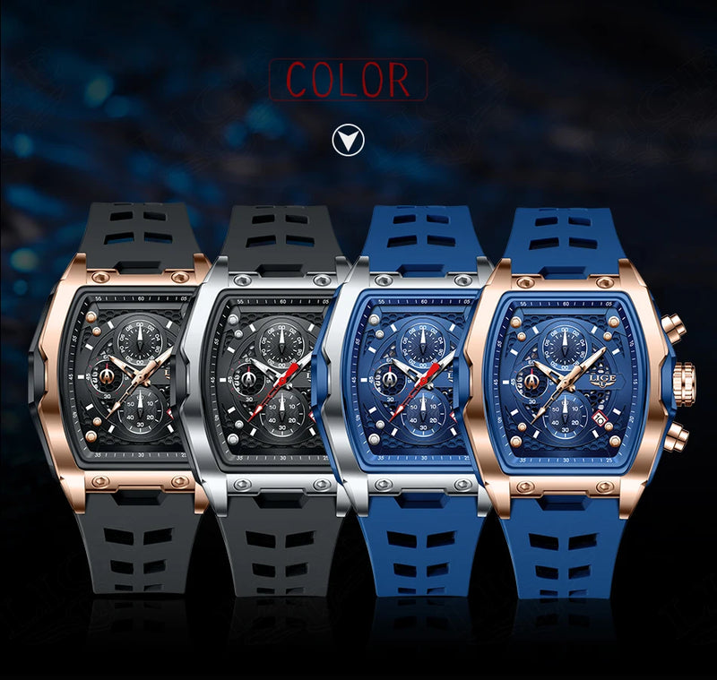 Relógios LIGE multifuncionais de quartzo masculino moda esportes cronógrafo 5ATM pulseira de silicone.