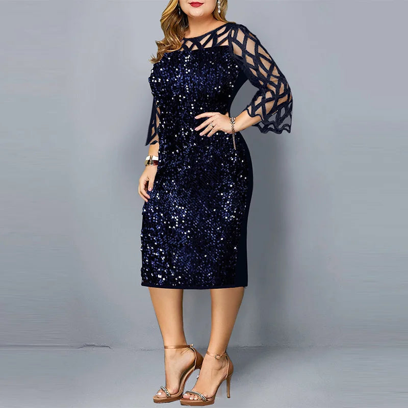 Vestido elegante com lantejoulas plus size  feminino, sexy, casual, para festa à noite, vestido de casamento luxuoso