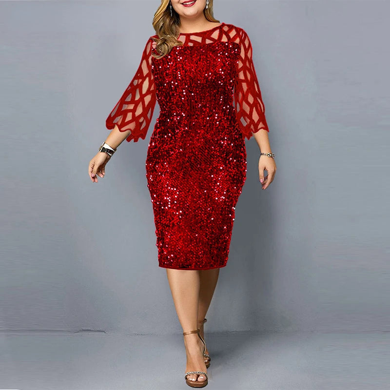 Vestido elegante com lantejoulas plus size  feminino, sexy, casual, para festa à noite, vestido de casamento luxuoso