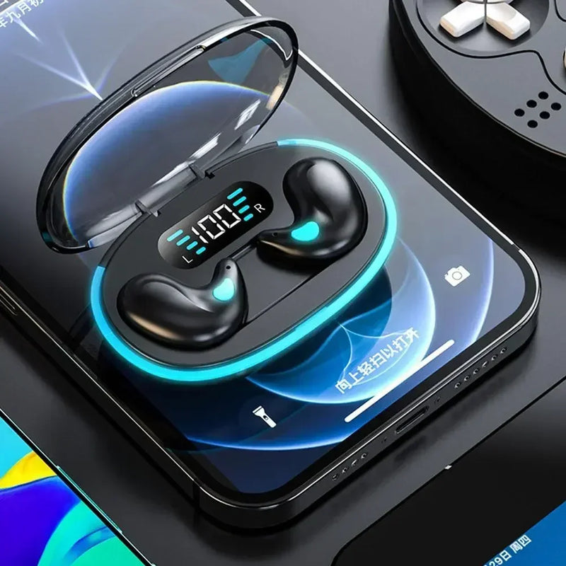 Fone de ouvido sem fio com som estéreo escondido com microfone e atende chamadas