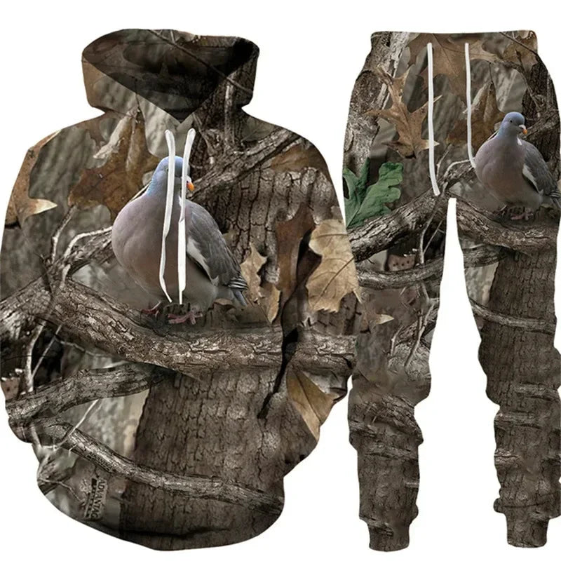 Conjunto animal camuflado camisa e calças série esportiva ideal para suas aventuras.