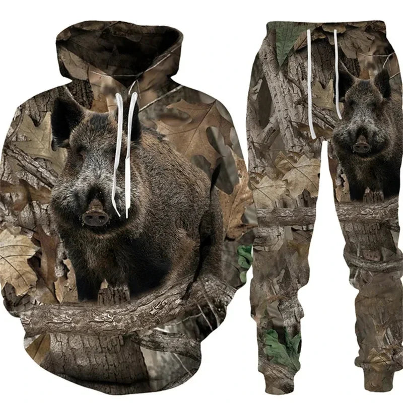 Conjunto animal camuflado camisa e calças série esportiva ideal para suas aventuras.