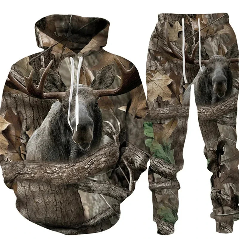 Conjunto animal camuflado camisa e calças série esportiva ideal para suas aventuras.