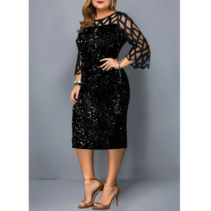 Vestido elegante com lantejoulas plus size  feminino, sexy, casual, para festa à noite, vestido de casamento luxuoso