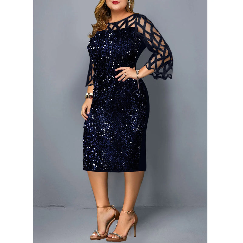 Vestido elegante com lantejoulas plus size  feminino, sexy, casual, para festa à noite, vestido de casamento luxuoso