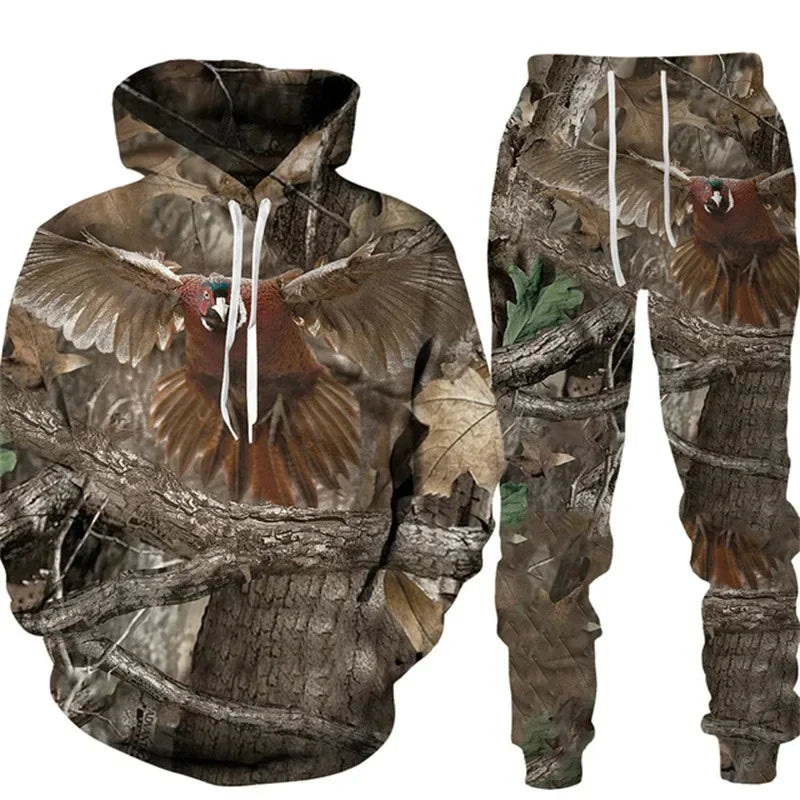 Conjunto animal camuflado camisa e calças série esportiva ideal para suas aventuras.