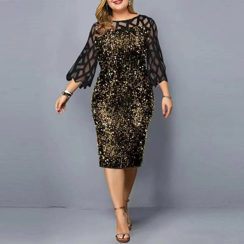 Vestido elegante com lantejoulas plus size  feminino, sexy, casual, para festa à noite, vestido de casamento luxuoso