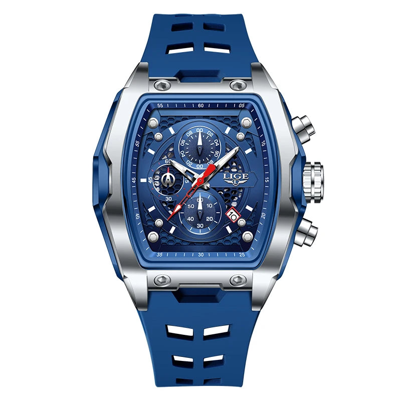 Relógios LIGE multifuncionais de quartzo masculino moda esportes cronógrafo 5ATM pulseira de silicone.