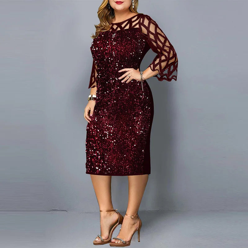 Vestido elegante com lantejoulas plus size  feminino, sexy, casual, para festa à noite, vestido de casamento luxuoso